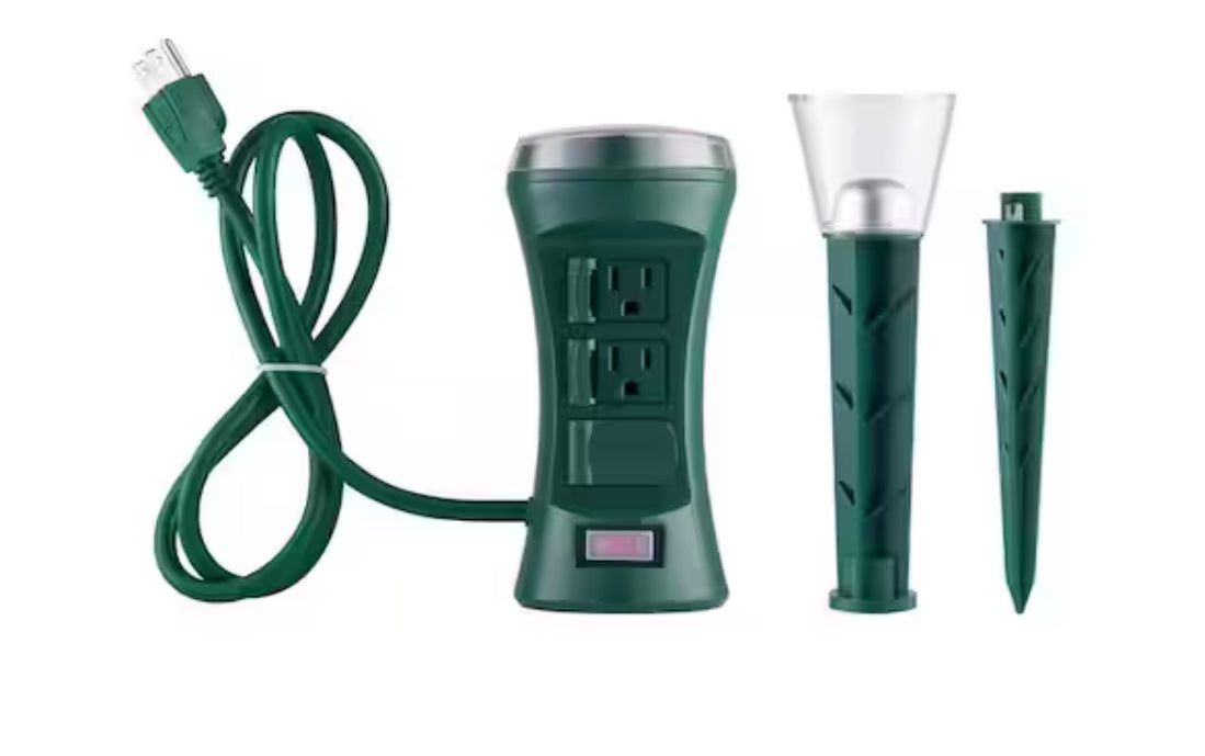 Smart Outdoor 4 ft. 6-Outlet Power Stake Timer with Holiday Lights Projector Powered by Hubspace
