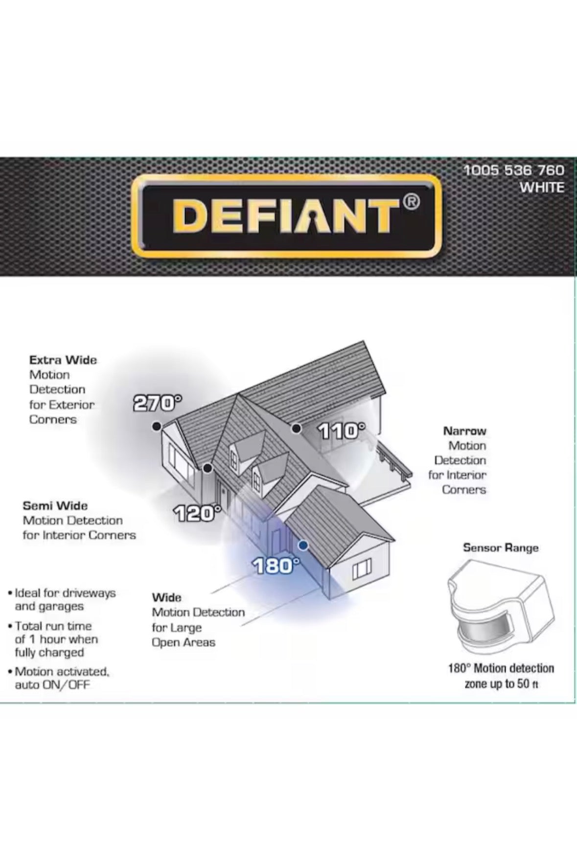 1000 Lumens 180° White Solar Powered Motion Activated Outdoor Integrated LED Flood Light