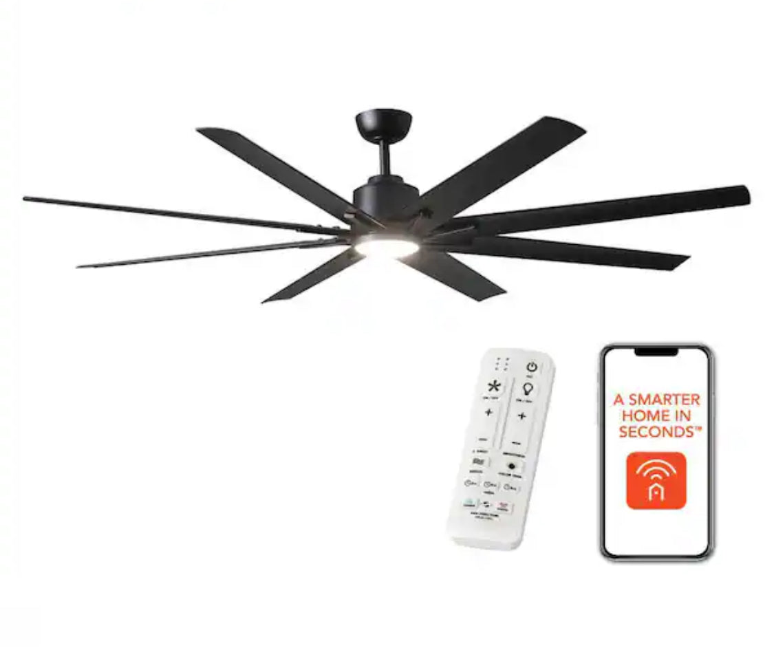 Kensgrove II 72 in. Indoor/Outdoor Integrated LED CCT Matte Black Smart Ceiling Fan with Remote Powered by Hubspace