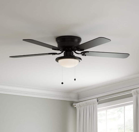 Hugger 52 in. LED Indoor Black Ceiling Fan with Light Kit
