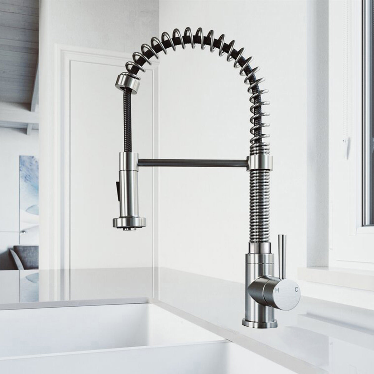 Modern Spring Neck Faucet with Pull-Down Sprayer - Bath Pro Supply