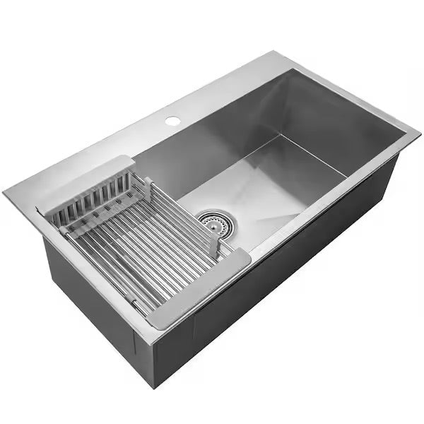 Handmade Drop-in Stainless Steel 32 in. x 18 in. Single Bowl Kitchen Sink with Drying Rack - Bath Pro Supply