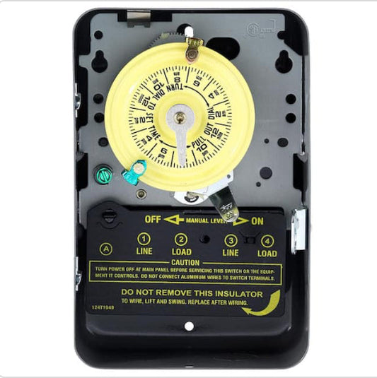 T100 Series 40 Amp 24-Hour Indoor Mechanical Timer with Double Pole Single Throw Switching 240 VAC, Gray