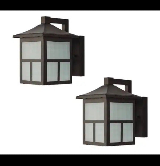 8 in. Black LED Outdoor Wall Light Fixture with Frosted Textured Glass (2-Pack)