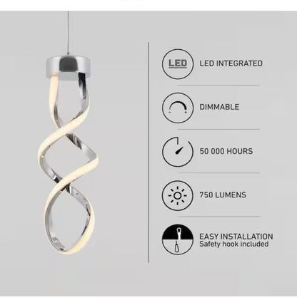 Swirl 13-Watt 1 Light Chrome Modern Integrated LED Mini Pendant Light Fixture for Kitchen Island
