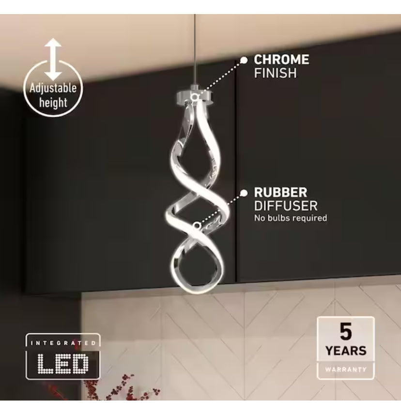 Swirl 13-Watt 1 Light Chrome Modern Integrated LED Mini Pendant Light Fixture for Kitchen Island