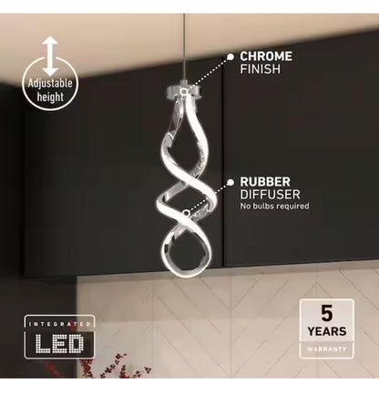 Swirl 13-Watt 1 Light Chrome Modern Integrated LED Mini Pendant Light Fixture for Kitchen Island