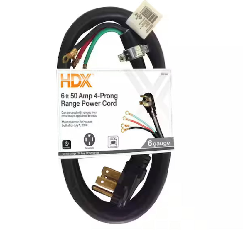 6 ft. 6/4 50 Amp 4-Prong Range Power Cord, Black