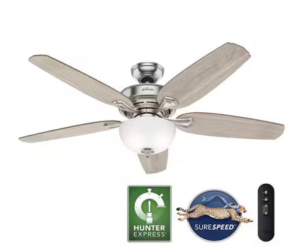 Channing 54 in. Hunter Express Indoor Brushed Nickel Ceiling Fan with Remote and Light Kit Included