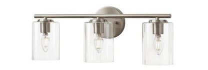 Champlain 22.375 in. 3-Light Brushed Nickel Modern Bathroom Vanity Light with Clear Glass Shades