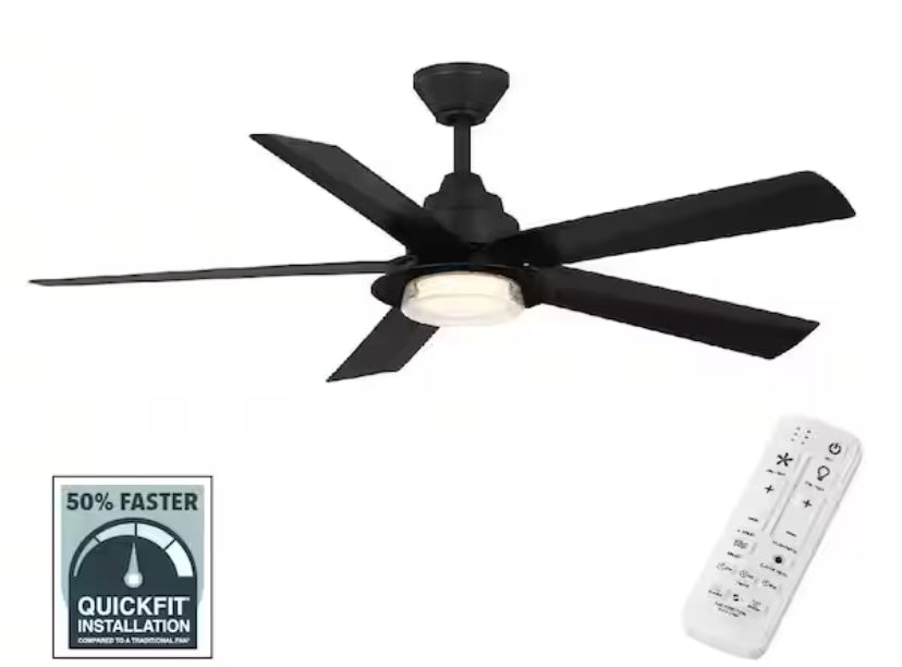 Mable 52 in. Indoor/Outdoor Coastal Grade Matte Black Ceiling Fan with Adjustable White LED and Remote Included