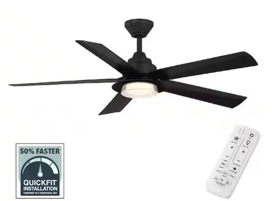Mable 52 in. Indoor/Outdoor Coastal Grade Matte Black Ceiling Fan with Adjustable White LED and Remote Included