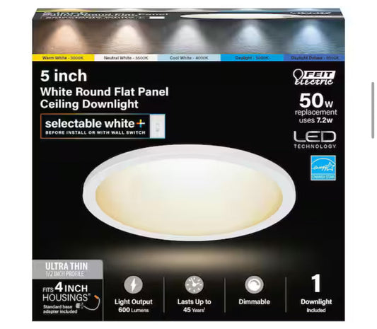 7.2-Watt Integrated LED Flush Mount 5 in. White Round Dimmable Flat Ceiling Panel with Color Change 5-CCT