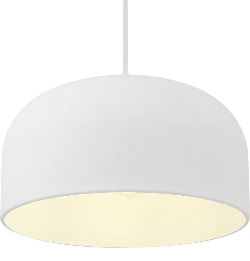 Arriccio 14 in. 1-Light White Plaster Round Shaded Pendant Light