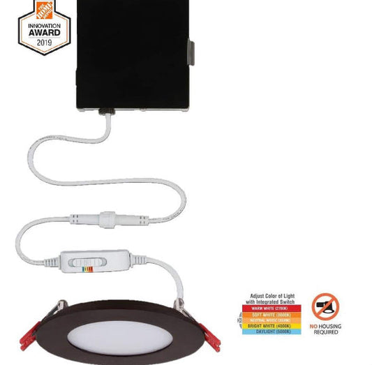 Ultra Slim Integrated LED 4 in Round Adj Color Temp Canless Recessed Light for Kitchen Bath Living rooms, White