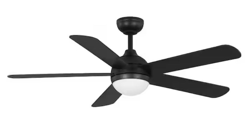 Morland 52 in. Smart Indoor/Covered Outdoor Matte Black Ceiling Fan with Remote and Integrated LED Powered by Hubspace