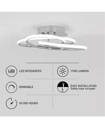 Swirl Butterfly 16 in. 1-Light Modern Chrome Integrated LED Flush Mount Ceiling Light Fixture for Kitchen or Bedroom
