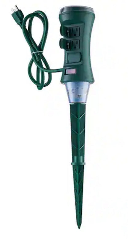 Smart Outdoor 4 ft. 6-Outlet Power Stake Timer with Holiday Lights Projector Powered by Hubspace