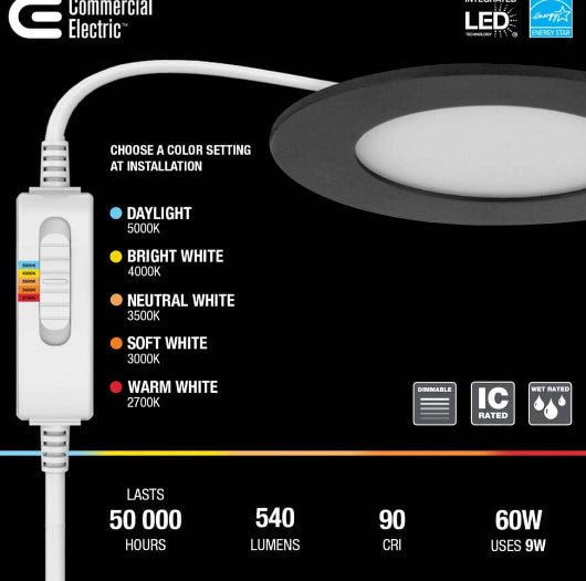 Ultra Slim Integrated LED 4 in Round Adj Color Temp Canless Recessed Light for Kitchen Bath Living rooms, White