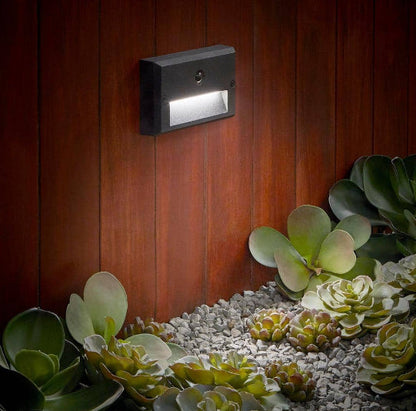 15-Watt Equivalent Low Voltage Black Motion Sensing Integrated LED Outdoor Stair Light with Frosted Acrylic Lens