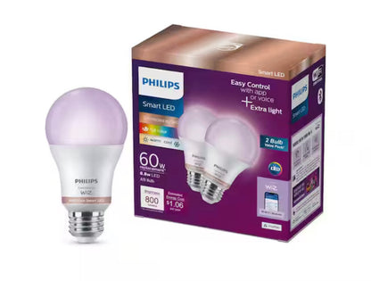 Color and Tunable White A19 LED 60-Watt Equivalent Dimmable Smart Wi-Fi Wiz Connected Wireless Light Bulb (2-Pack)