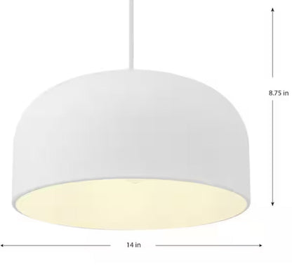 Arriccio 14 in. 1-Light White Plaster Round Shaded Pendant Light