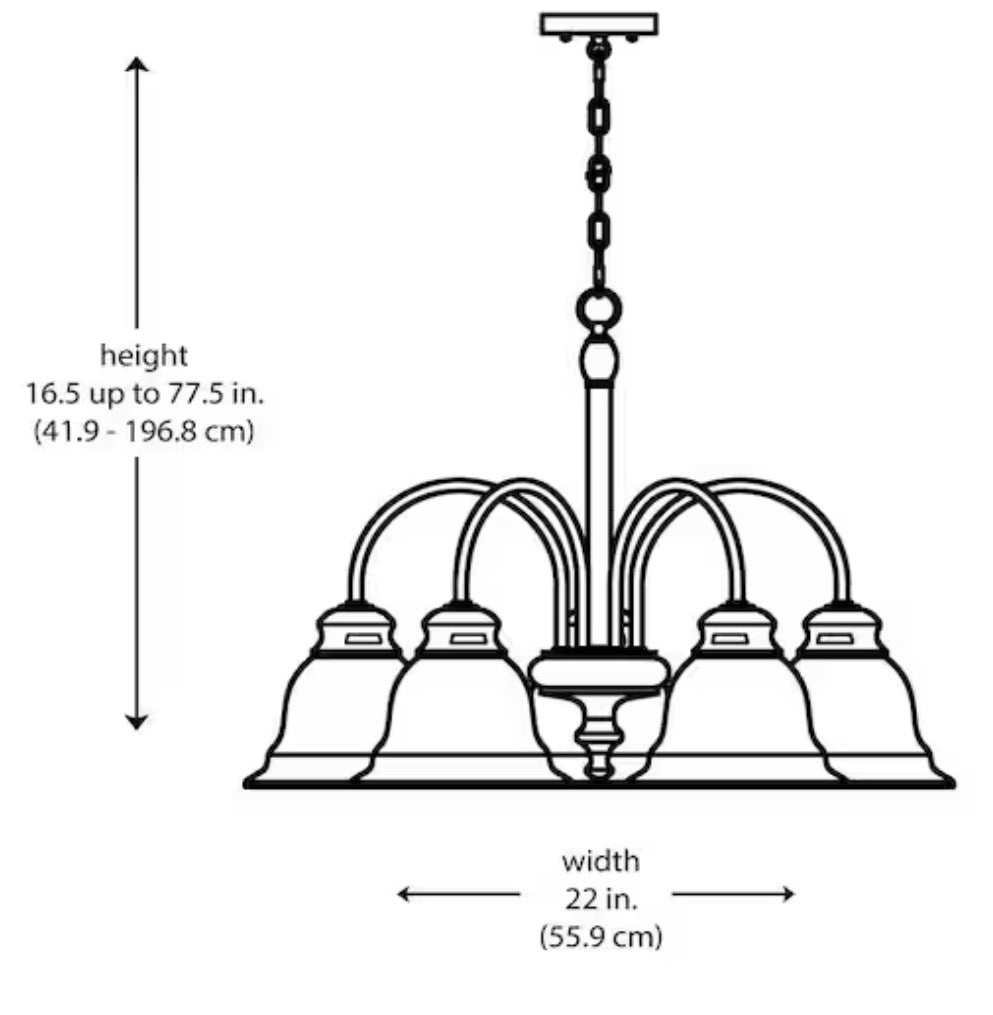 5-Light Brushed Nickel Down-Light Chandelier Light Fixture with Frosted Glass Bell Shaped Shades