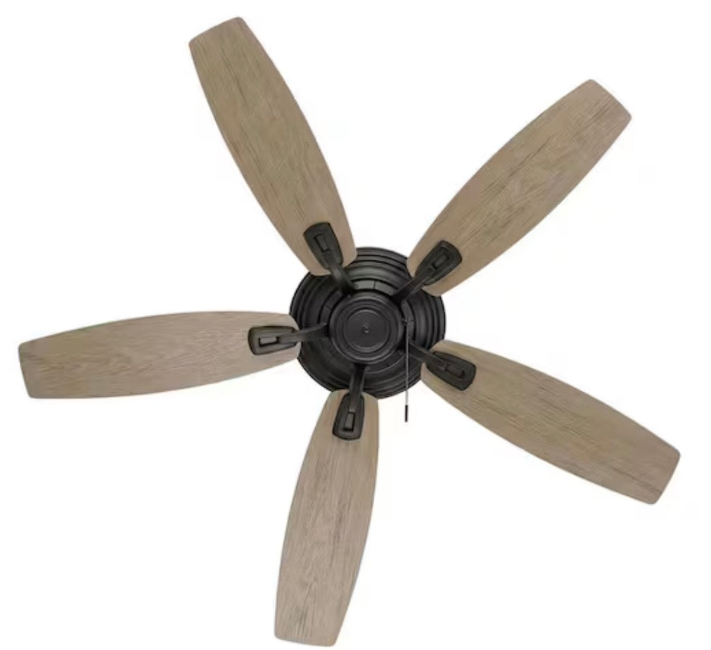 North Pond 52 in. Indoor/Outdoor Matte Black Ceiling Fan with Downrod and Reversible Motor; Light Kit Adaptable