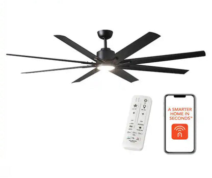 Kensgrove II 72 in. Indoor/Outdoor Integrated LED CCT Matte Black Smart Ceiling Fan with Remote Powered by Hubspace