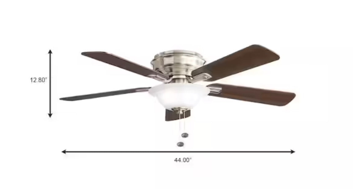 Hawkins III 44 in. LED Indoor Brushed Nickel Flush Mount Ceiling Fan with Light