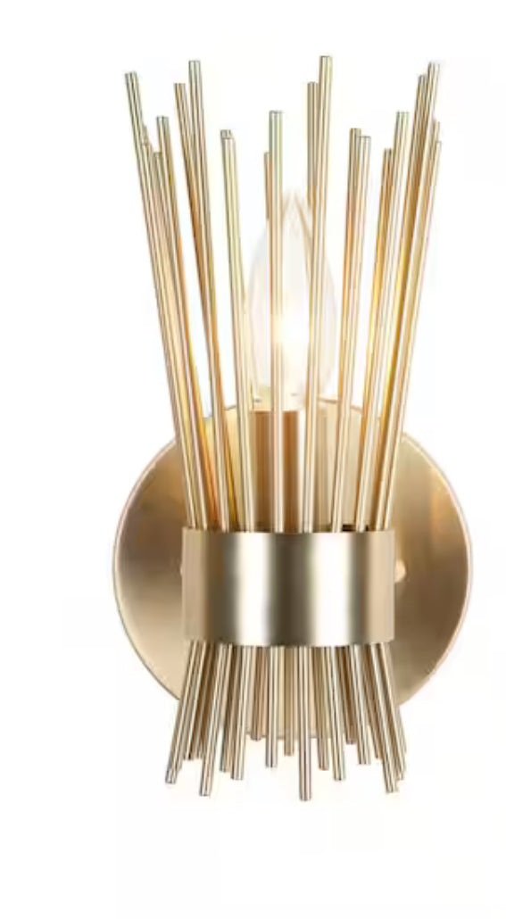 10 in. 1-Light Brushed Gold Sconce with Open Rod Metal Shade