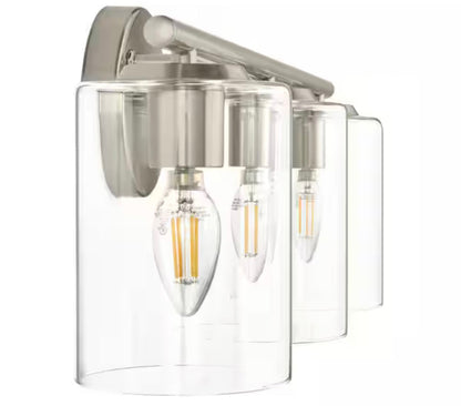 Champlain 22.375 in. 3-Light Brushed Nickel Modern Bathroom Vanity Light with Clear Glass Shades