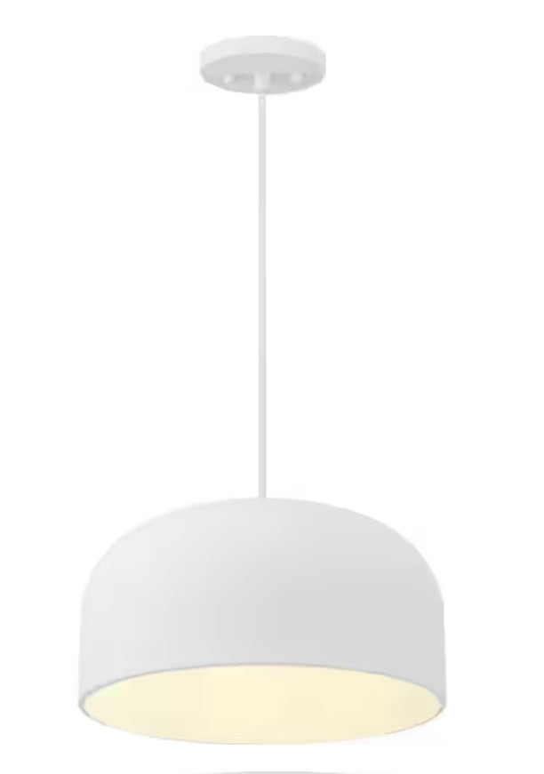 Arriccio 14 in. 1-Light White Plaster Round Shaded Pendant Light