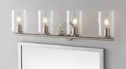 Champlain 31.5 in. 4-Light Brushed Nickel Modern Bathroom Vanity Light with Clear Glass Shades