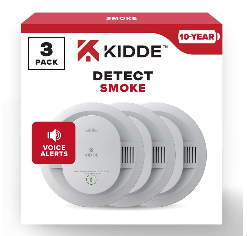 10-Year Battery Powered Smoke Detector with Photoelectric Sensor and Voice Alerts (3-Pack) 21033067