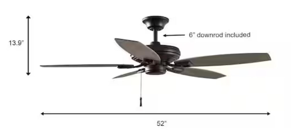 North Pond 52 in. Indoor/Outdoor Matte Black Ceiling Fan with Downrod and Reversible Motor; Light Kit Adaptable