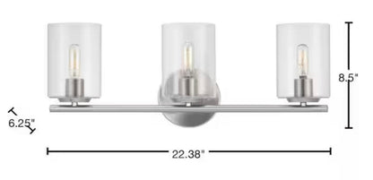 Champlain 22.375 in. 3-Light Brushed Nickel Modern Bathroom Vanity Light with Clear Glass Shades