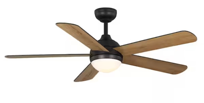 Morland 52 in. Smart Indoor/Covered Outdoor Matte Black Ceiling Fan with Remote and Integrated LED Powered by Hubspace