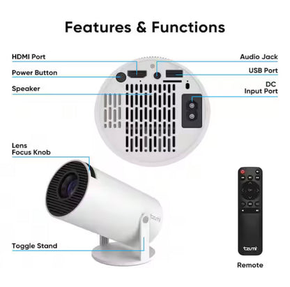 1280 x 720 HD Movie Projector with Stand 360 Lumens