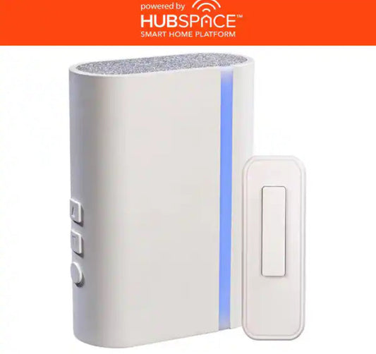 Wireless Wi-Fi Smart Plug-In White Doorbell Kit with Wireless Push Button Powered by Hubspace