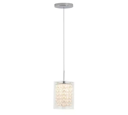 Crystal Cube 5.5-Watt 1 Light Chrome Modern Integrated LED Mini Pendant Light Fixture for Kitchen Island