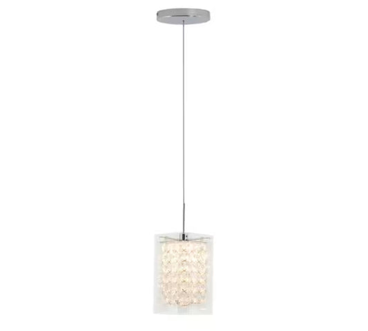 Crystal Cube 5.5-Watt 1 Light Chrome Modern Integrated LED Mini Pendant Light Fixture for Kitchen Island