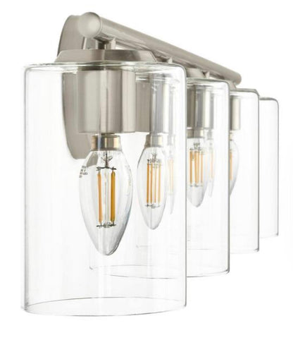 Champlain 31.5 in. 4-Light Brushed Nickel Modern Bathroom Vanity Light with Clear Glass Shades