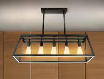 Katalyst 60-Watt 5-Light Matte Black Modern Adjustable CCT and 3-Light Modes Integrated LED Chandelier Light