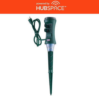 Smart Outdoor 4 ft. 6-Outlet Power Stake Timer with Holiday Lights Projector Powered by Hubspace