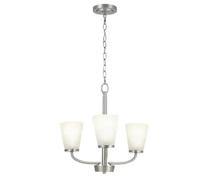 Helena 19 in 3-Light Brushed Nickel Hanging Chandelier with Frosted Glass Shades for Dining Room