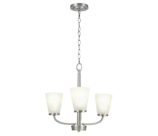 Helena 19 in 3-Light Brushed Nickel Hanging Chandelier with Frosted Glass Shades for Dining Room