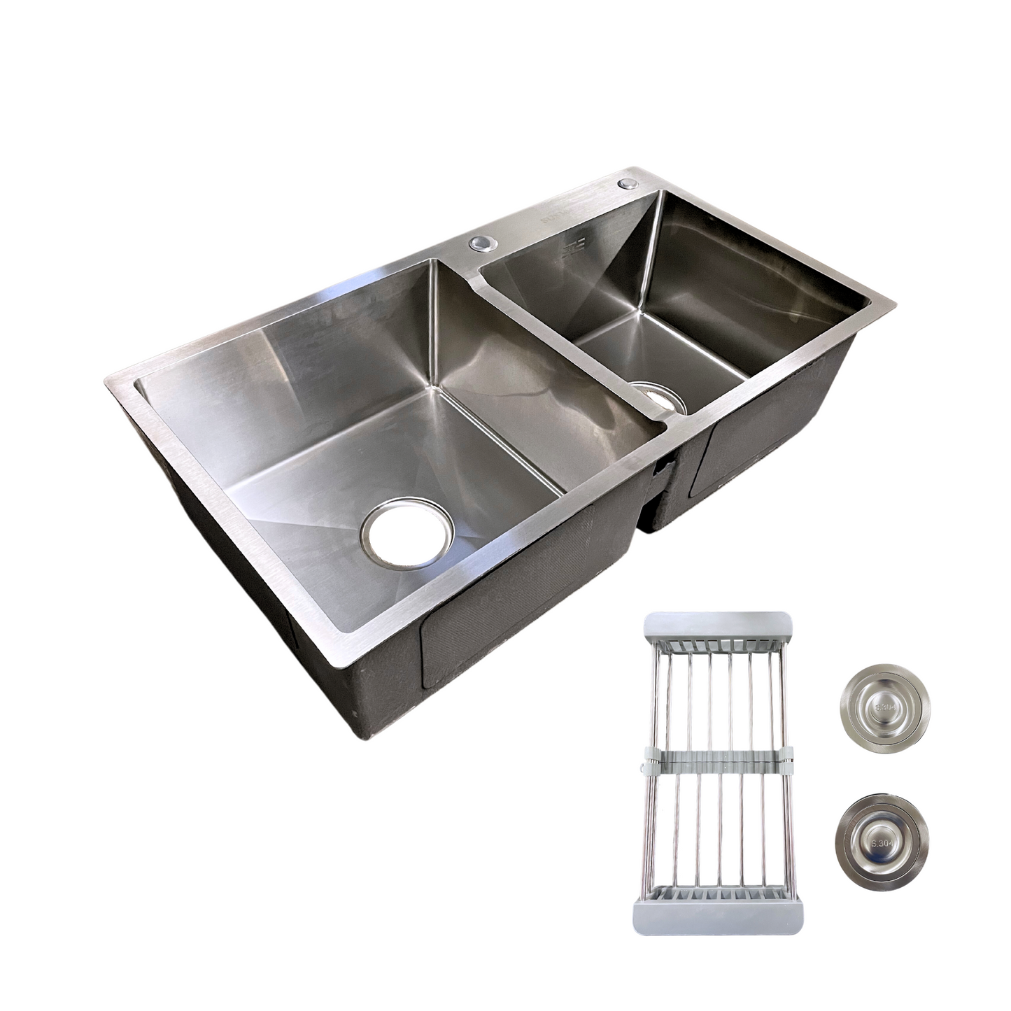 Modern Stainless Steel 304 Double Kitchen Sink (33"W x 18"D) - Bath Pro Supply