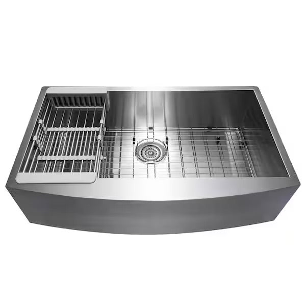 Handcrafted All-in-One Farmhouse Apron Front Stainless Steel 33 in. x 20 in. x 9 in. Single Bowl Kitchen Sink - Bath Pro Supply
