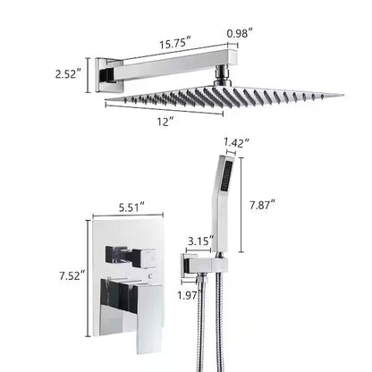 Rain 1-Spray Square 12 in. Shower System Shower Head with Handheld in Brushed Nickel - Bath Pro Supply
